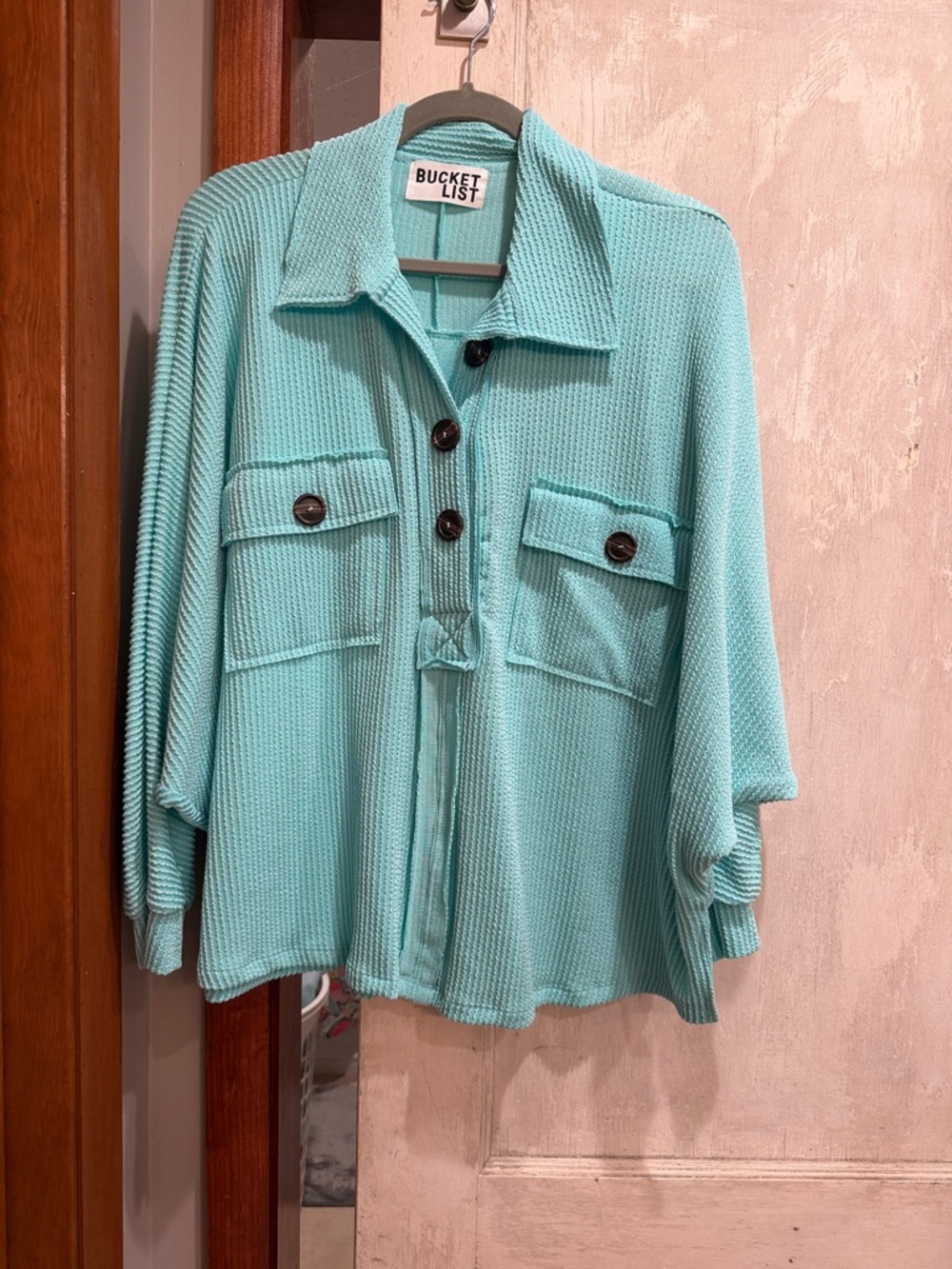 BUCKETLIST Turquoise Button-Front Knit Jacket